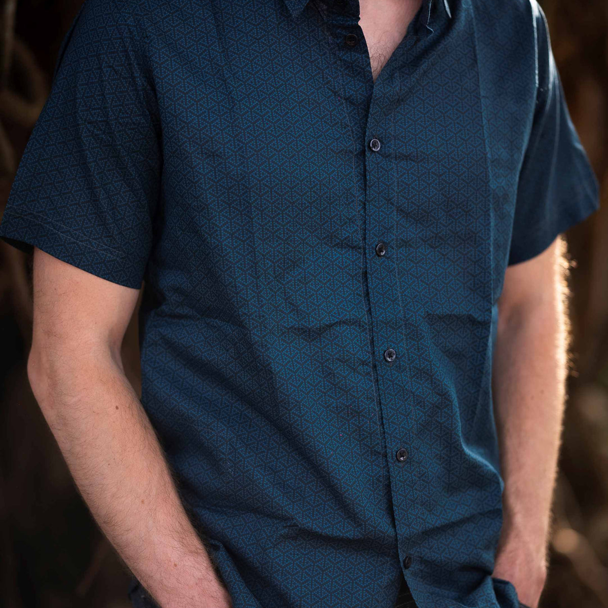 BLUE VORTEX - Bamboo Fabric Short Sleeve Button-up Shirt for Men
