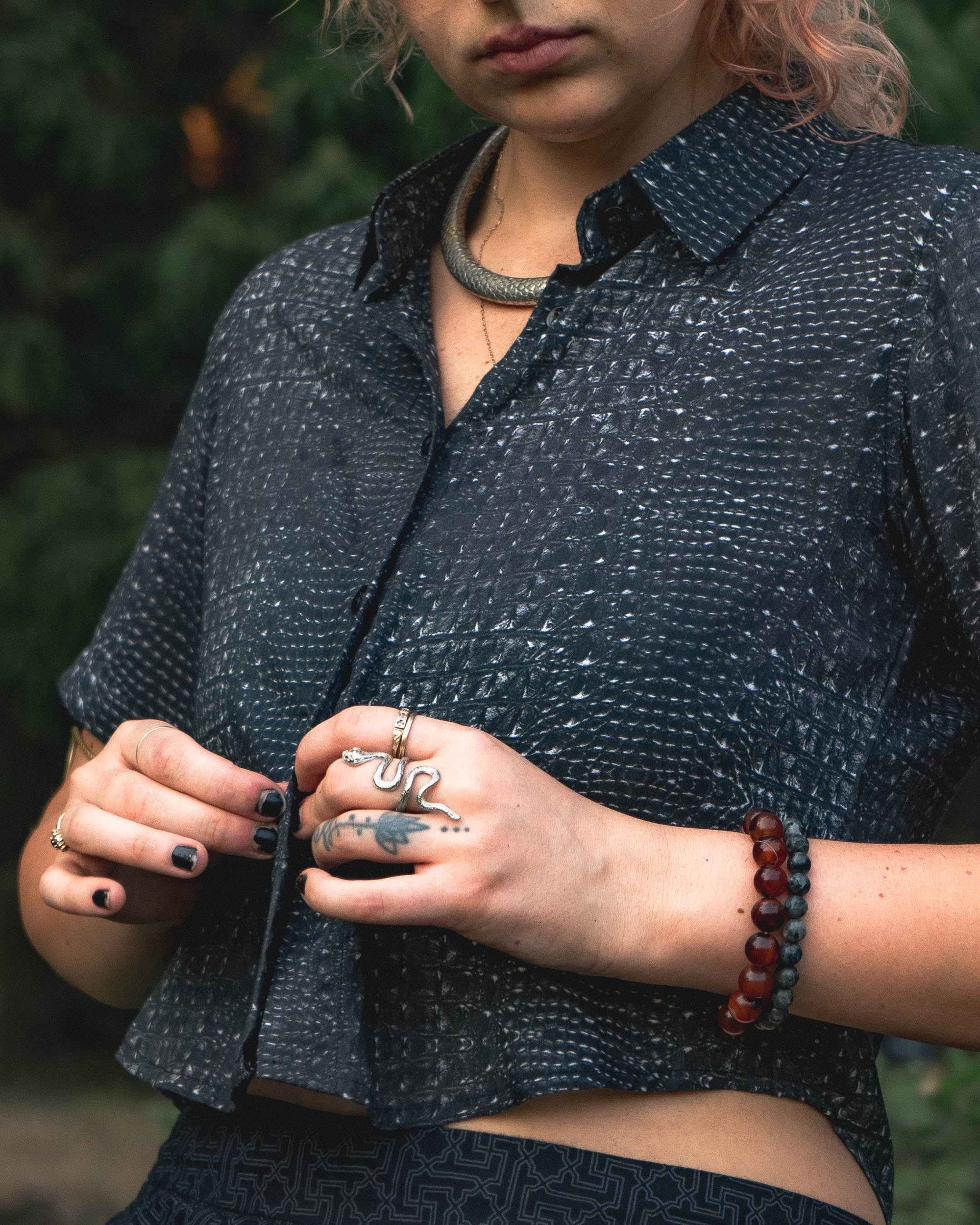 BLACK ILLUSION | Bamboo Fabric Women's Crop Shirt | Psychedelic Kaleidoscope Top