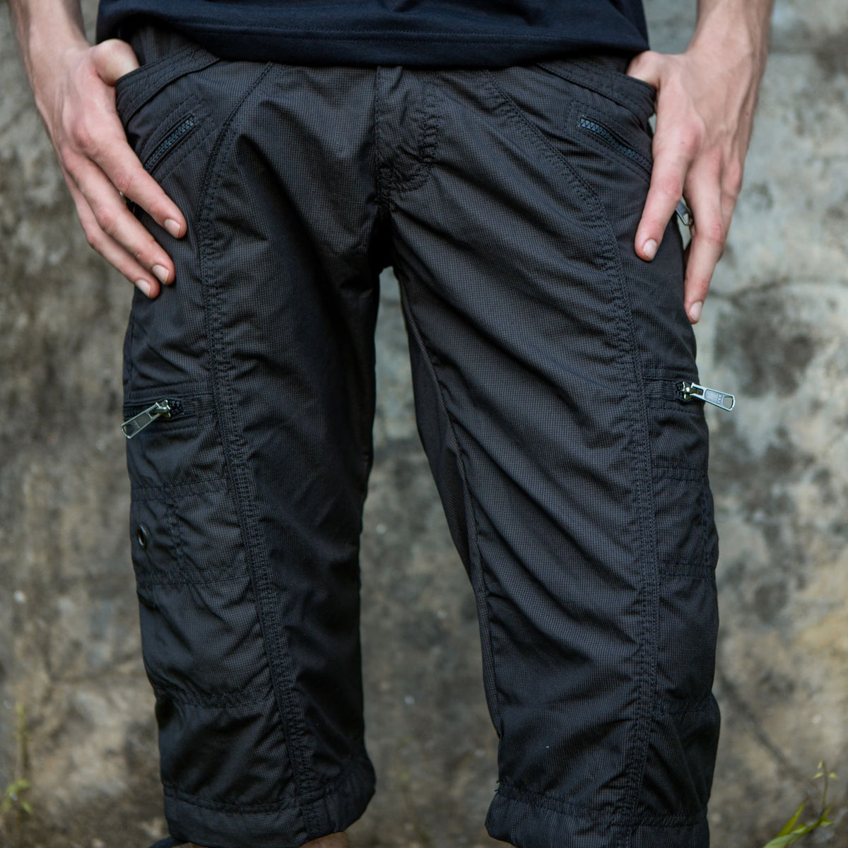 Black Mini Checks NY 3/4 Cargo Shorts | Post-Apocalyptic Steampunk Shorts