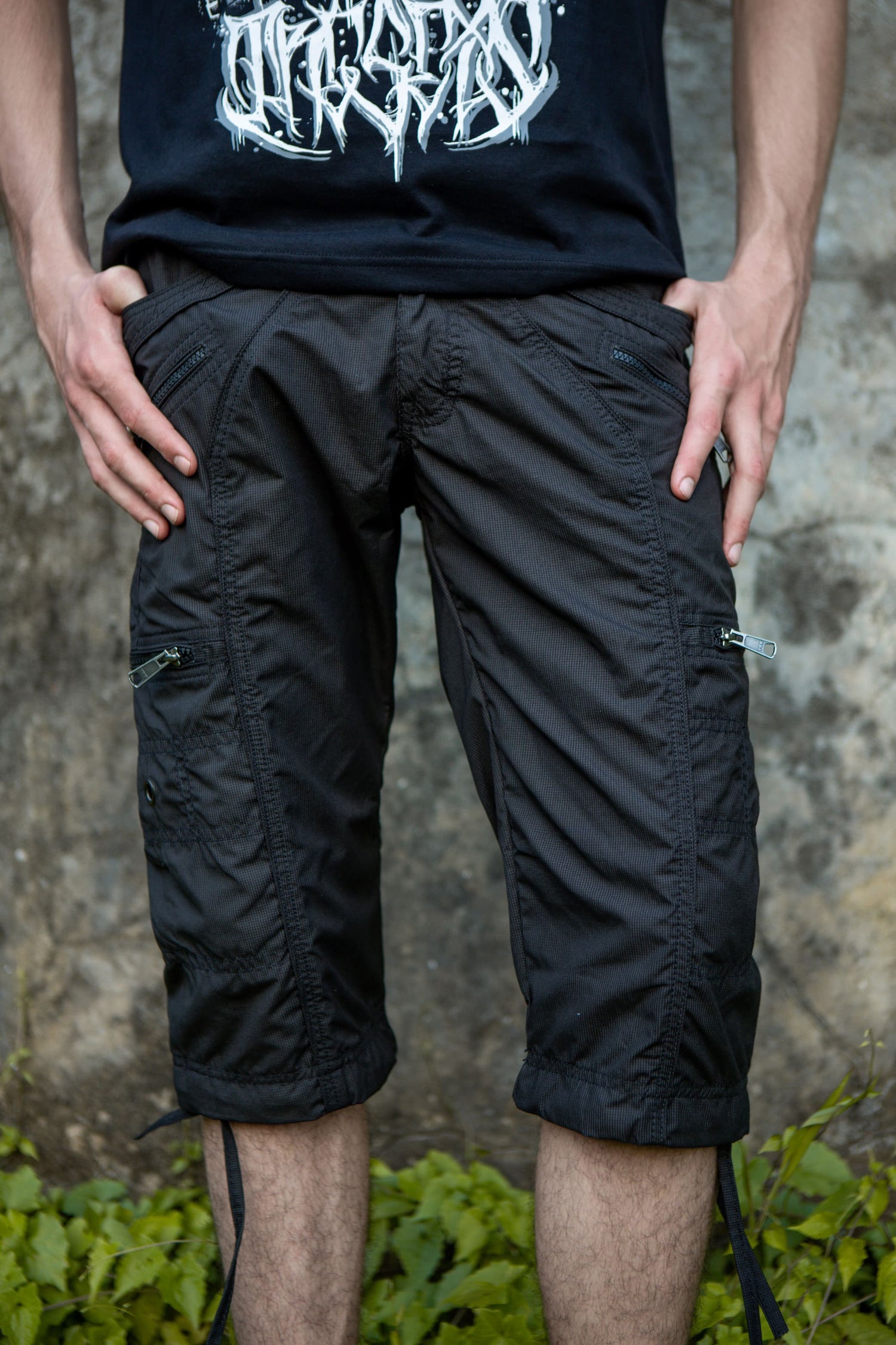 Black Mini Checks NY 3/4 Cargo Shorts | Post-Apocalyptic Steampunk Shorts
