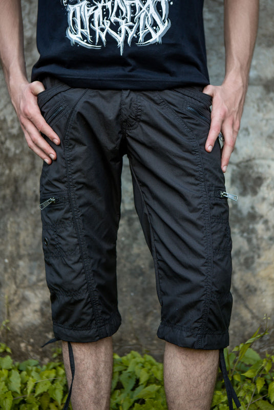 Image Black Mini Checks NY 3/4 Cargo Shorts | Post-Apocalyptic Steampunk Shorts