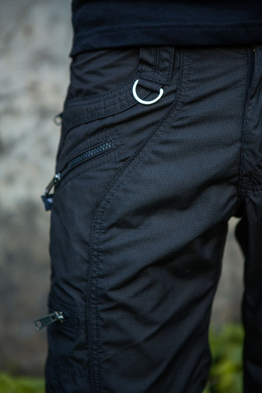 Black Mini Checks NY 3/4 Cargo Shorts | Post-Apocalyptic Steampunk Shorts