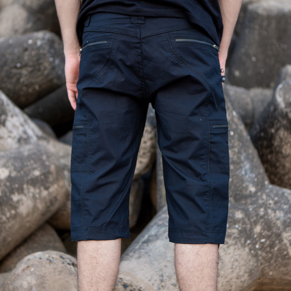 Black NY 3/4 Cargo Shorts | Post-Apocalyptic Steampunk Shorts
