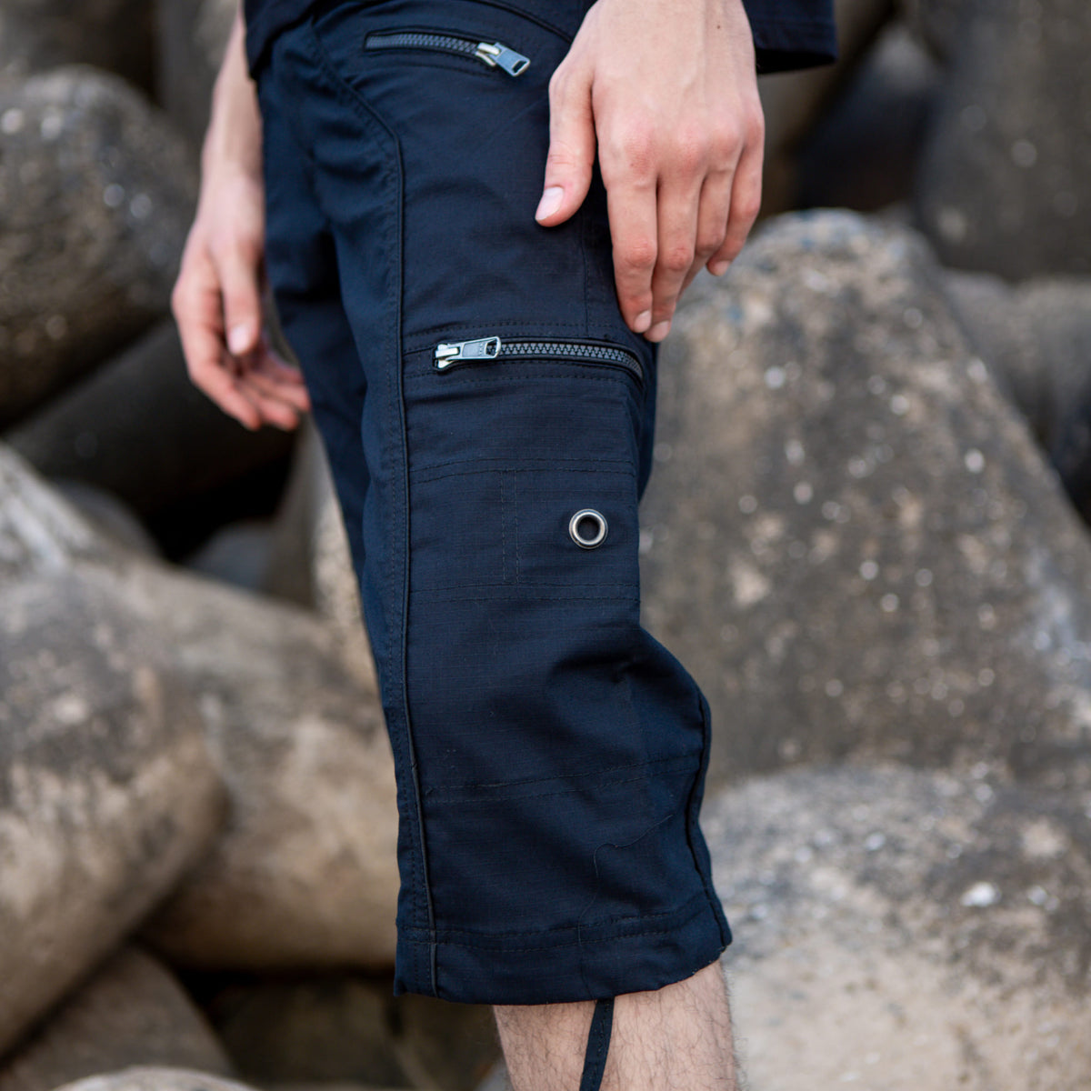 Black NY 3/4 Cargo Shorts | Post-Apocalyptic Steampunk Shorts