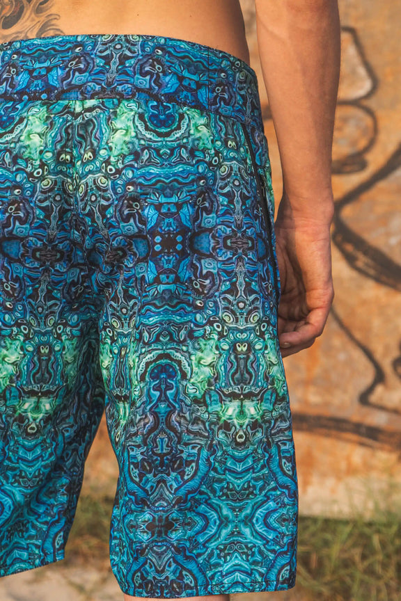 psychedelic printed swim shorts back view men