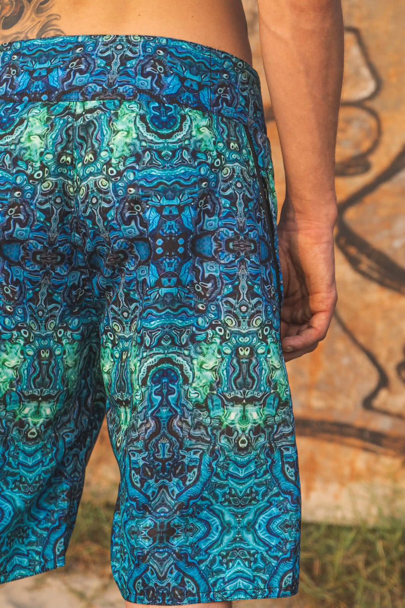 psychedelic printed swim shorts back view men