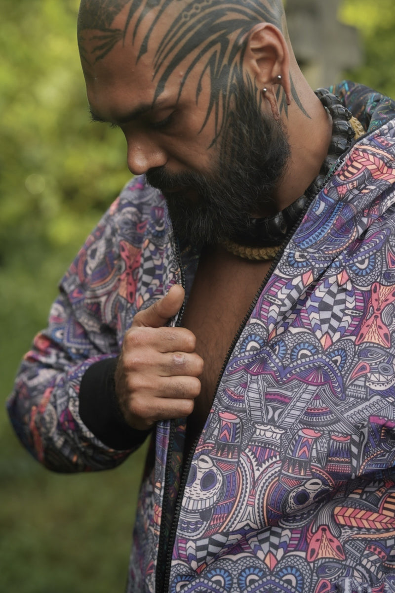 reversible jacket inner side colorful geometric pattern detail