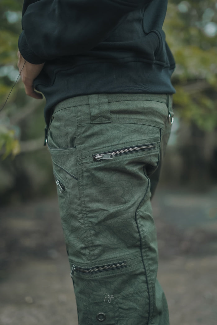 Codex Dragon  - Green Khaki Dragon Print NY Men's Cargo Shorts