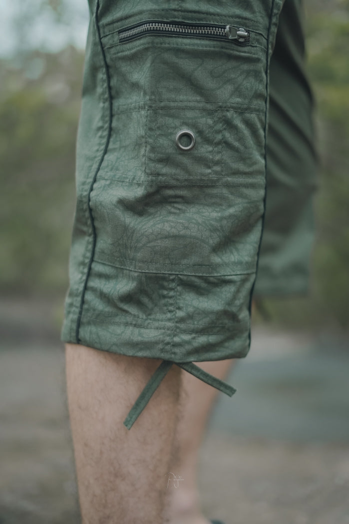 Codex Dragon  - Green Khaki Dragon Print NY Men's Cargo Shorts