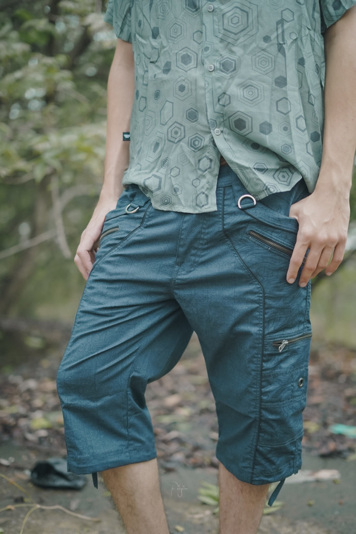 Codex Dragon - Charcoal Grey Dragon Print NY Men's 3/4 Cargo Shorts