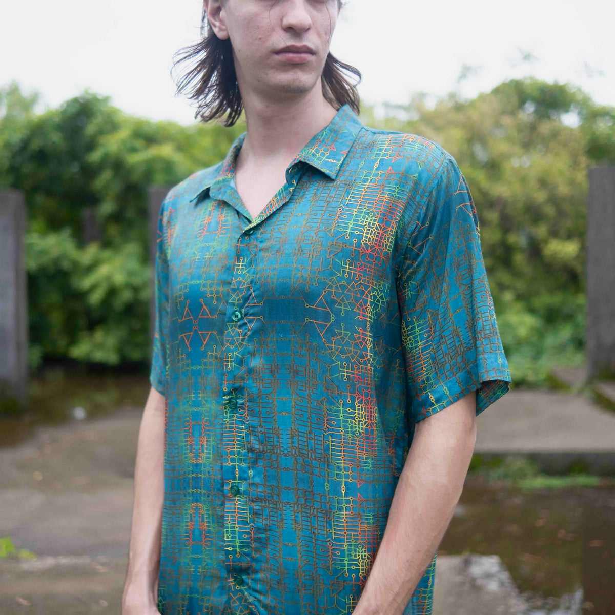 Blue Dreams – Bamboo Lightweight Summer Shirt for Men |Street Wear Geometric Art Wear Shirt