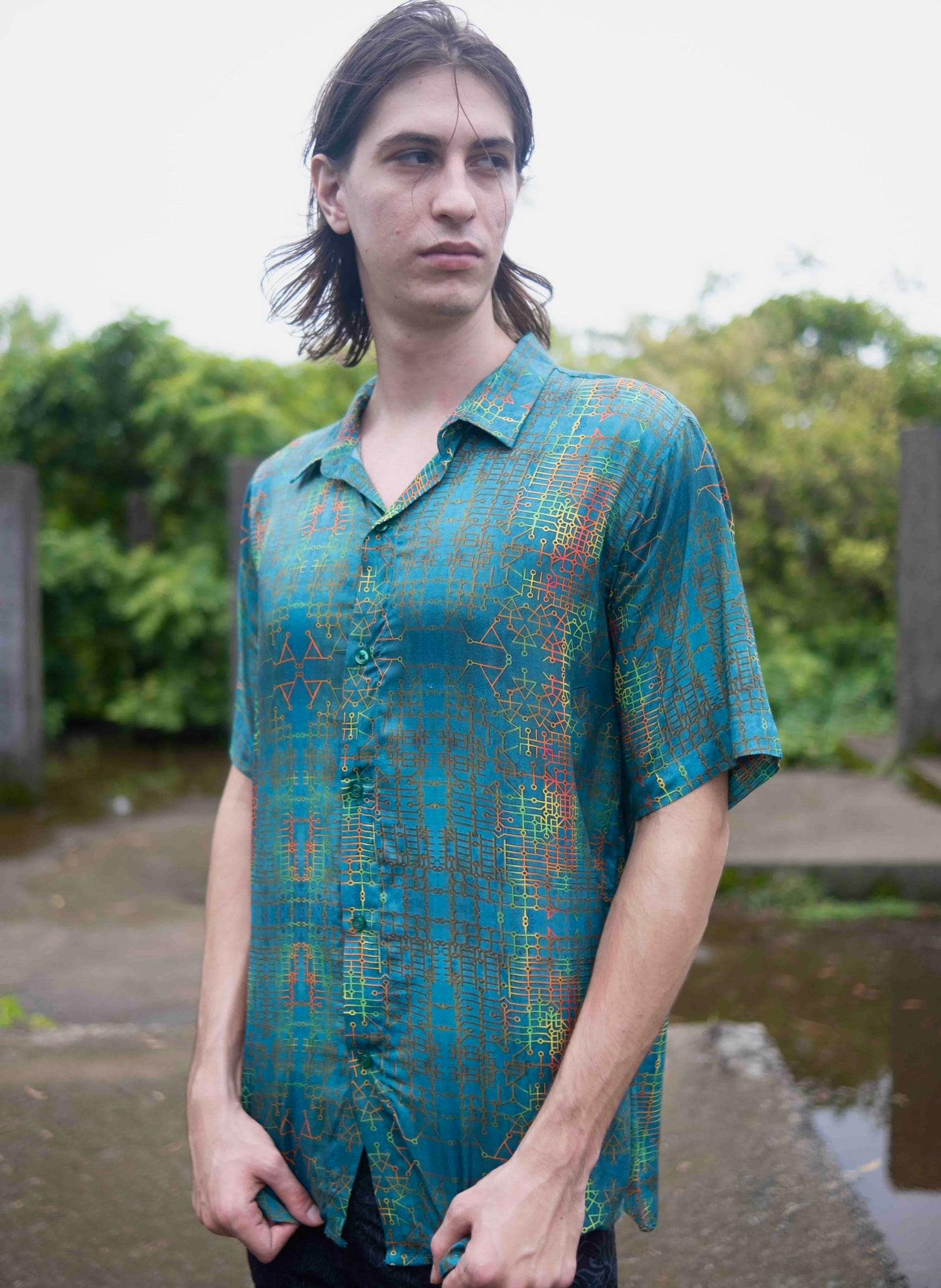 Blue Dreams – Bamboo Lightweight Summer Shirt for Men |Street Wear Geometric Art Wear Shirt