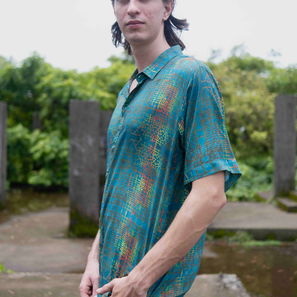 Blue Dreams – Bamboo Lightweight Summer Shirt for Men |Street Wear Geometric Art Wear Shirt