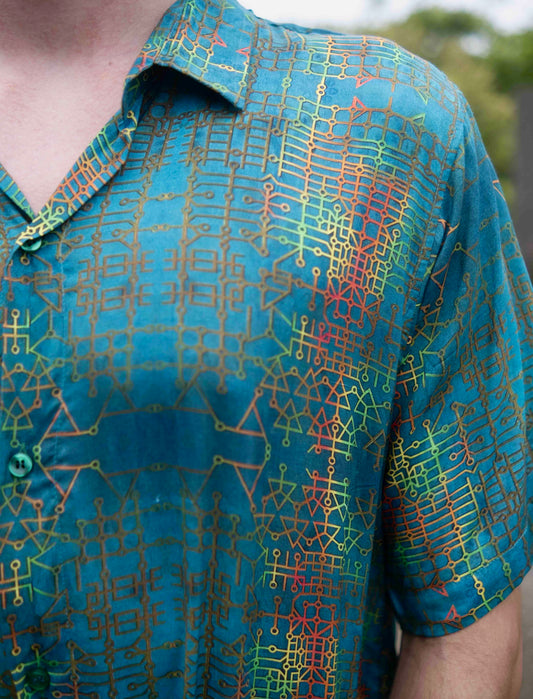 Blue Dreams – Bamboo Lightweight Summer Shirt for Men |Street Wear Geometric Art Wear Shirt