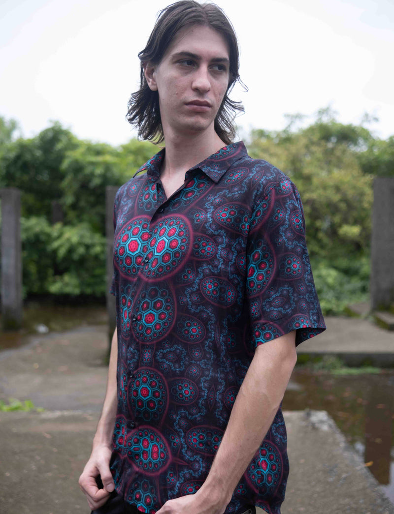 Molecule Haze – Bamboo Lightweight Summer Shirt for Men | Dark Molecular Digital Print Art Wear Shirt