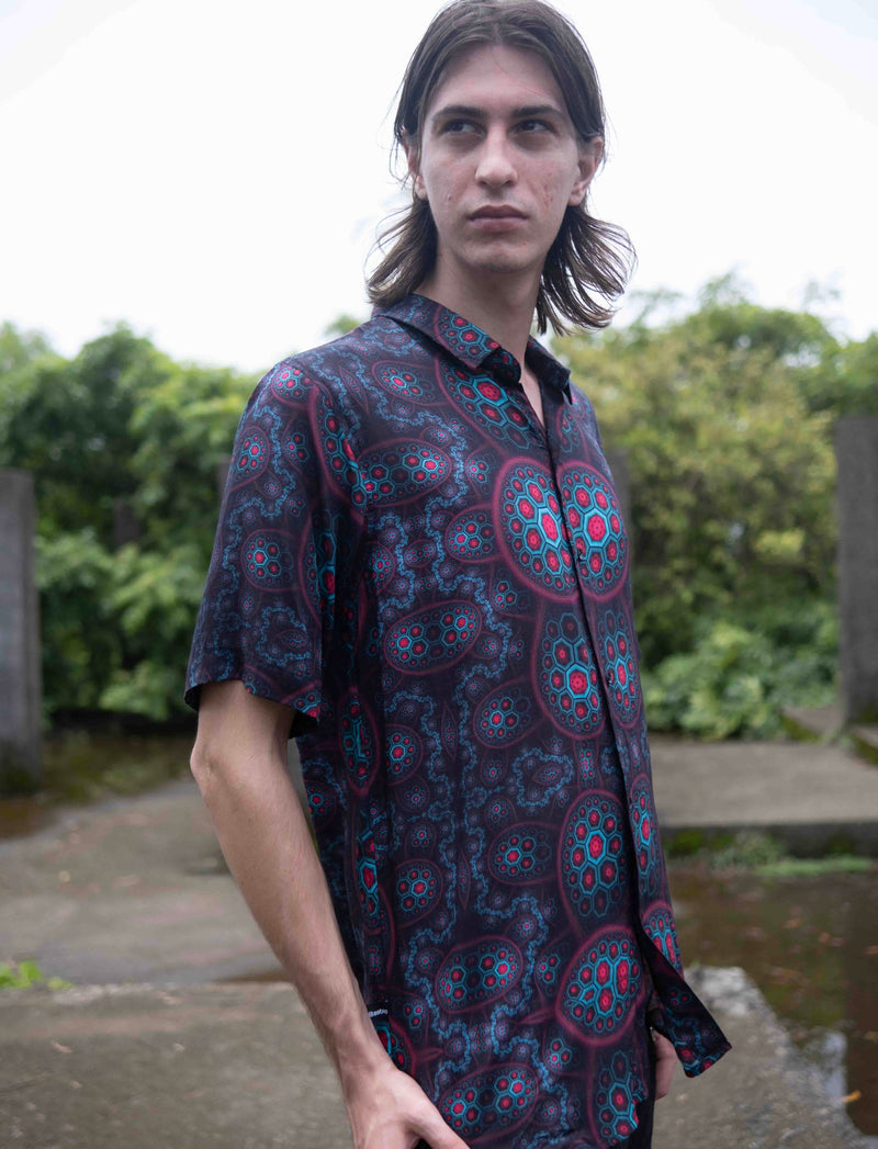 Molecule Haze – Bamboo Lightweight Summer Shirt for Men | Dark Molecular Digital Print Art Wear Shirt