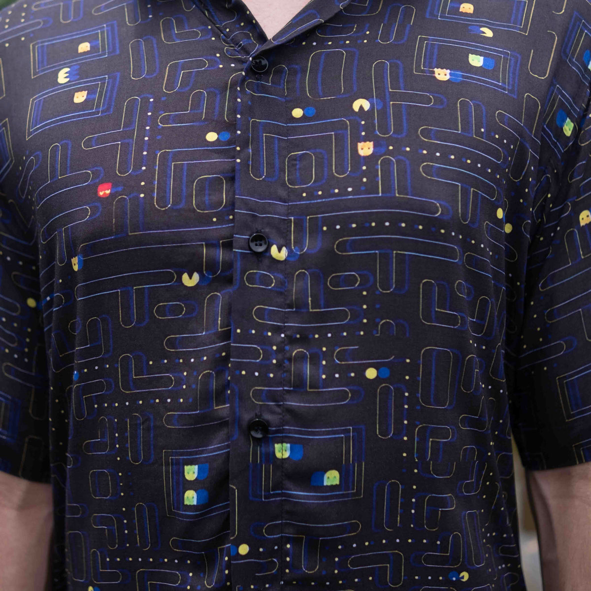 Pac man Glitch – Bamboo Lightweight Summer Shirt for Men |Glitch Gamer Digital Print Art Wear Shirt