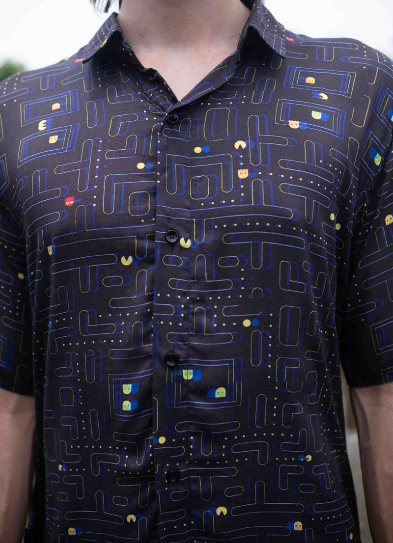 Pac man Glitch – Bamboo Lightweight Summer Shirt for Men |Glitch Gamer Digital Print Art Wear Shirt