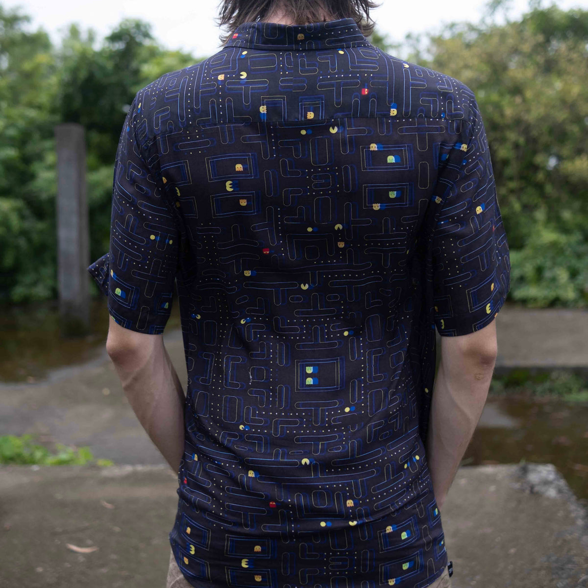 Pac man Glitch – Bamboo Lightweight Summer Shirt for Men |Glitch Gamer Digital Print Art Wear Shirt