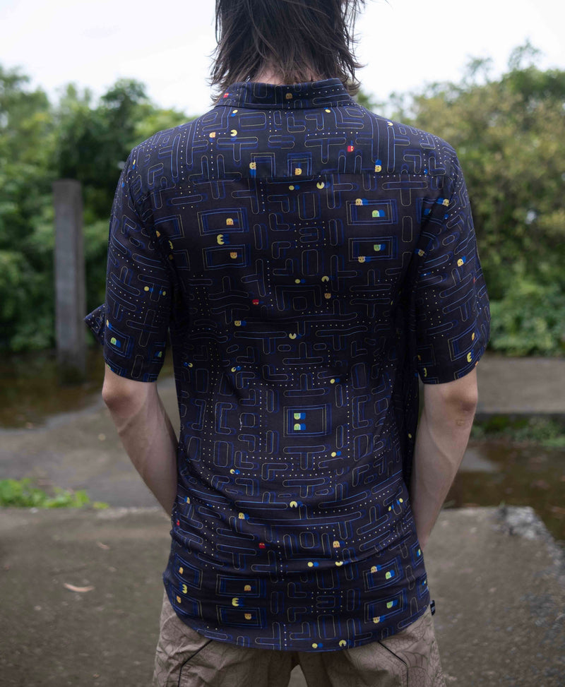 Pac man Glitch – Bamboo Lightweight Summer Shirt for Men |Glitch Gamer Digital Print Art Wear Shirt