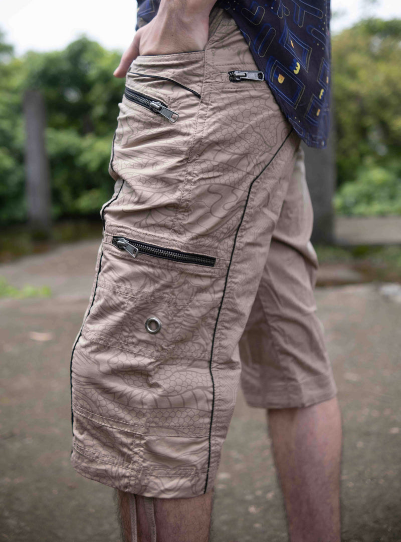 CODEX DRAGON - BEIGE Men Art Wear 3/4 Cargo Shorts