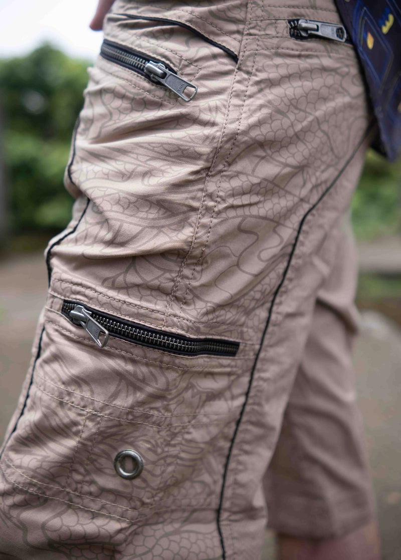 CODEX DRAGON - BEIGE Men Art Wear 3/4 Cargo Shorts