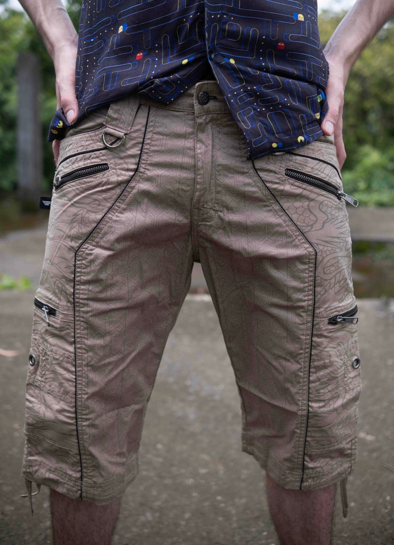CODEX DRAGON - BEIGE Men Art Wear 3/4 Cargo Shorts