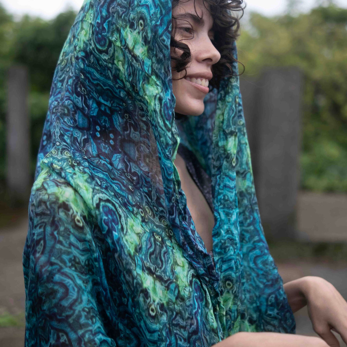 Blue Illusion| Bamboo Fabric Scarf | Lightweight Summer Beach Scarf