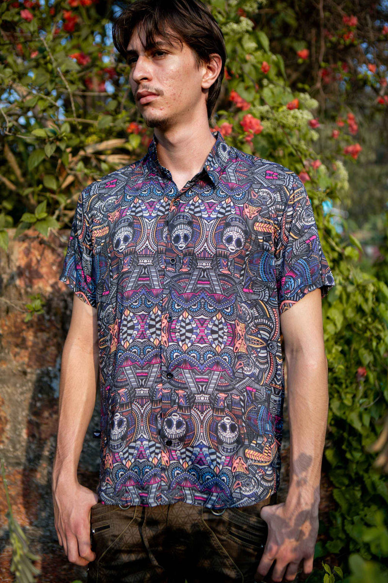DORSET psychedelic print shirt – front view showing tribal animal design
