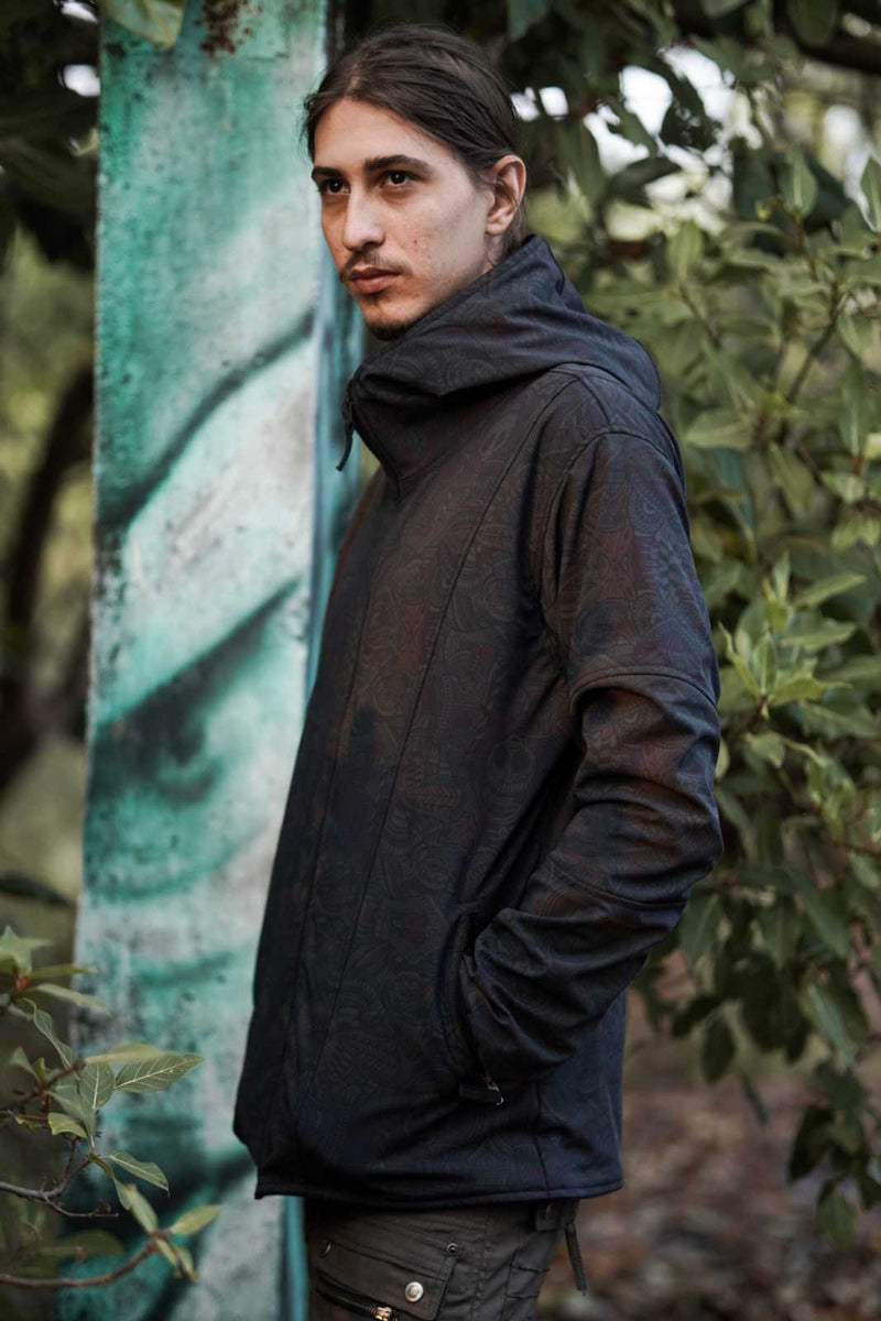 side view psychedelic festival windbreaker jacket outdoors