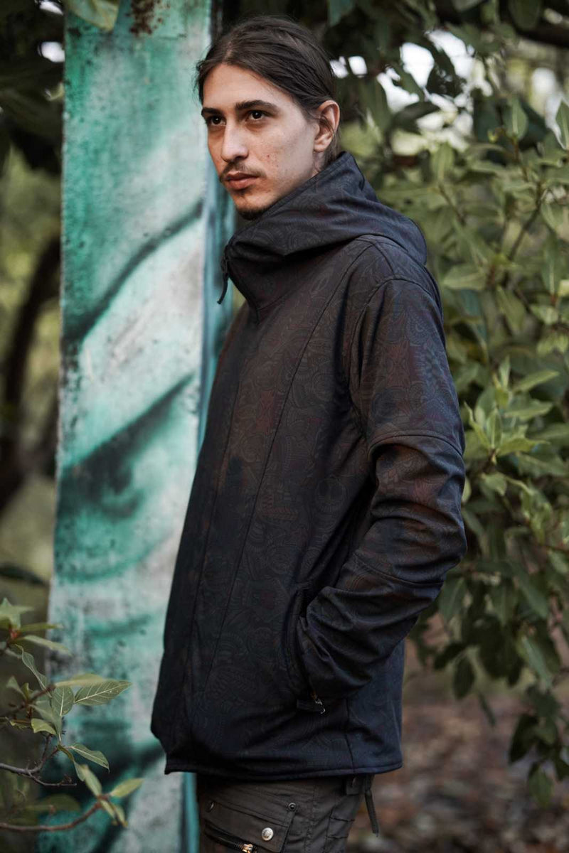 side view psychedelic festival windbreaker jacket outdoors