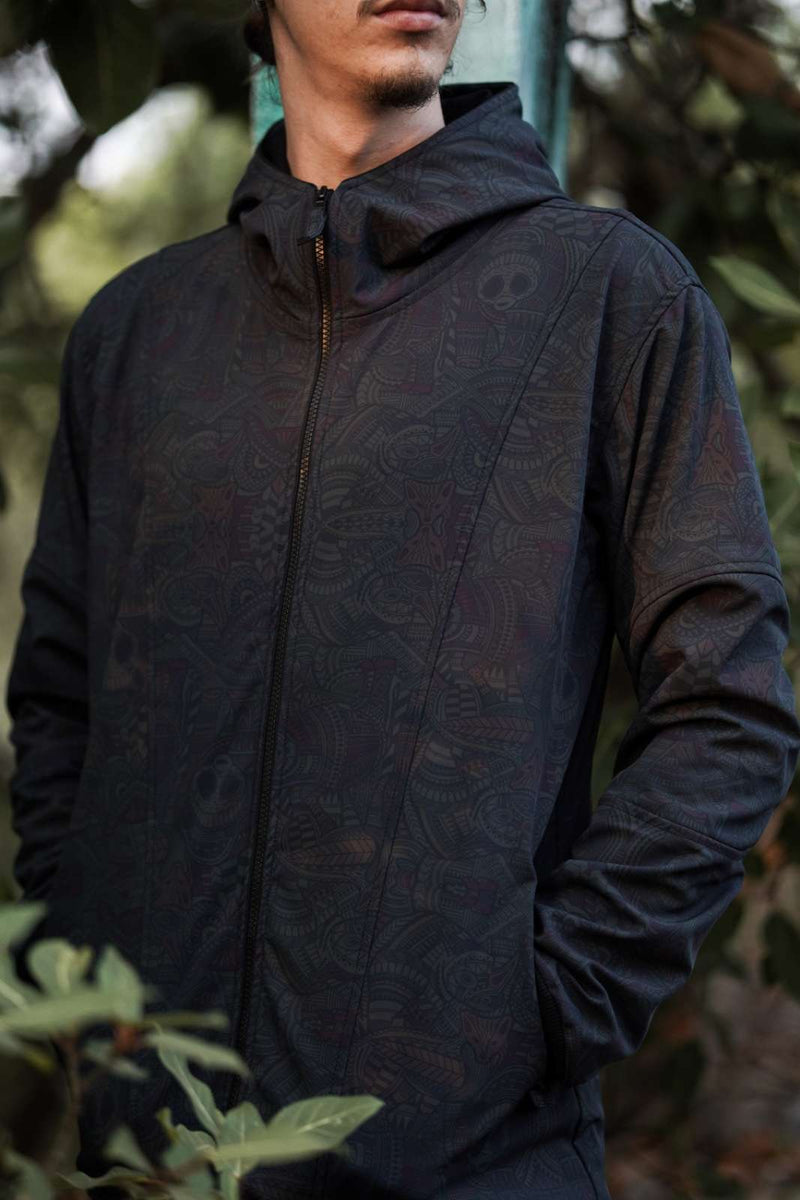 psychedelic windbreaker jacket with dorset tribal print front view