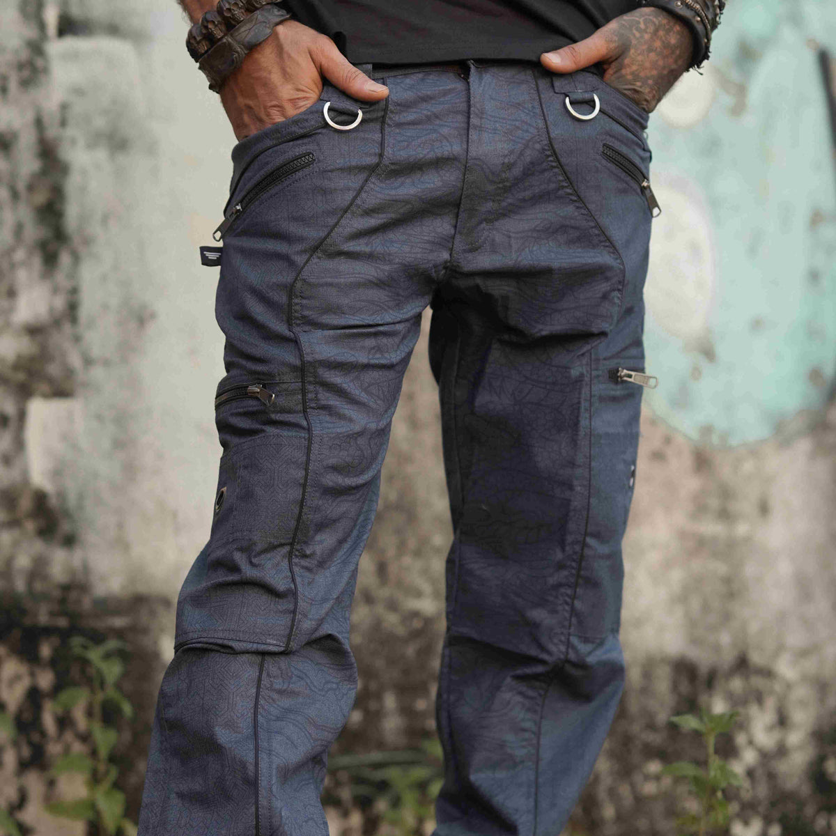 mens purple rave pants stretch multi pocket festival cargo relaxed fit