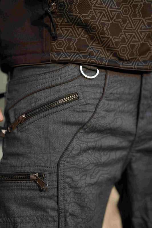 mens above knee shorts dragon texture zipper pocket detail