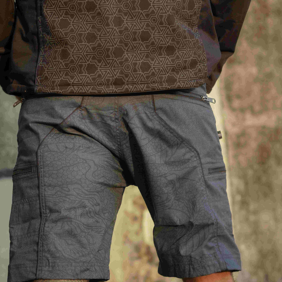 above the knee shorts for guys back view dragon pattern design