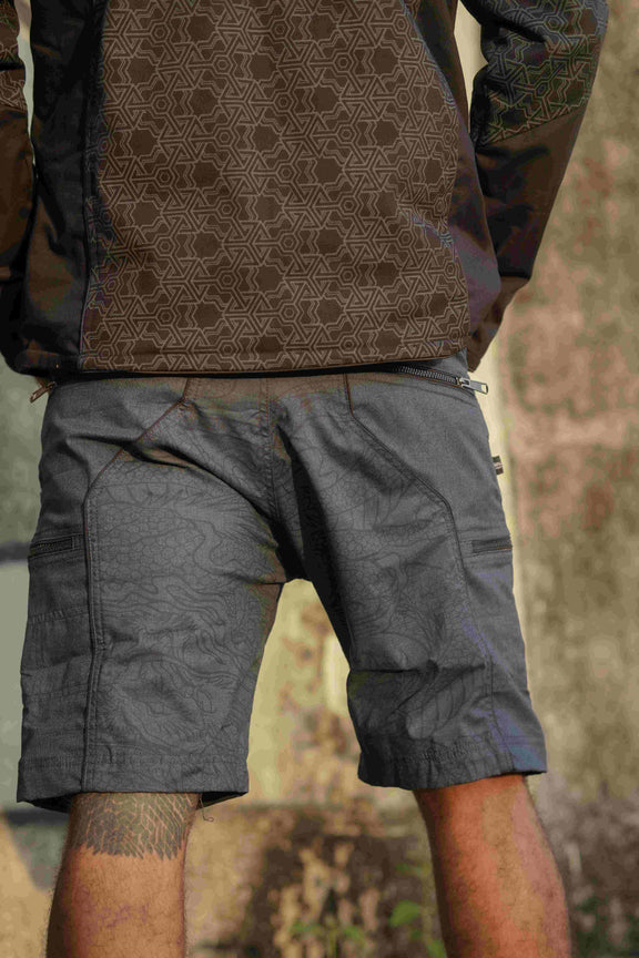 above the knee shorts for guys back view dragon pattern design