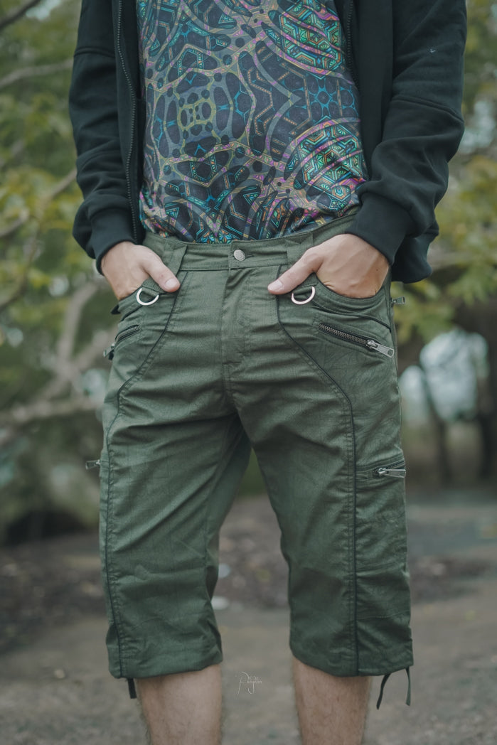 Codex Dragon  - Green Khaki Dragon Print NY Men's Cargo Shorts