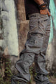 multi pocket psychedelic cargo trousers mens off grey utility side view