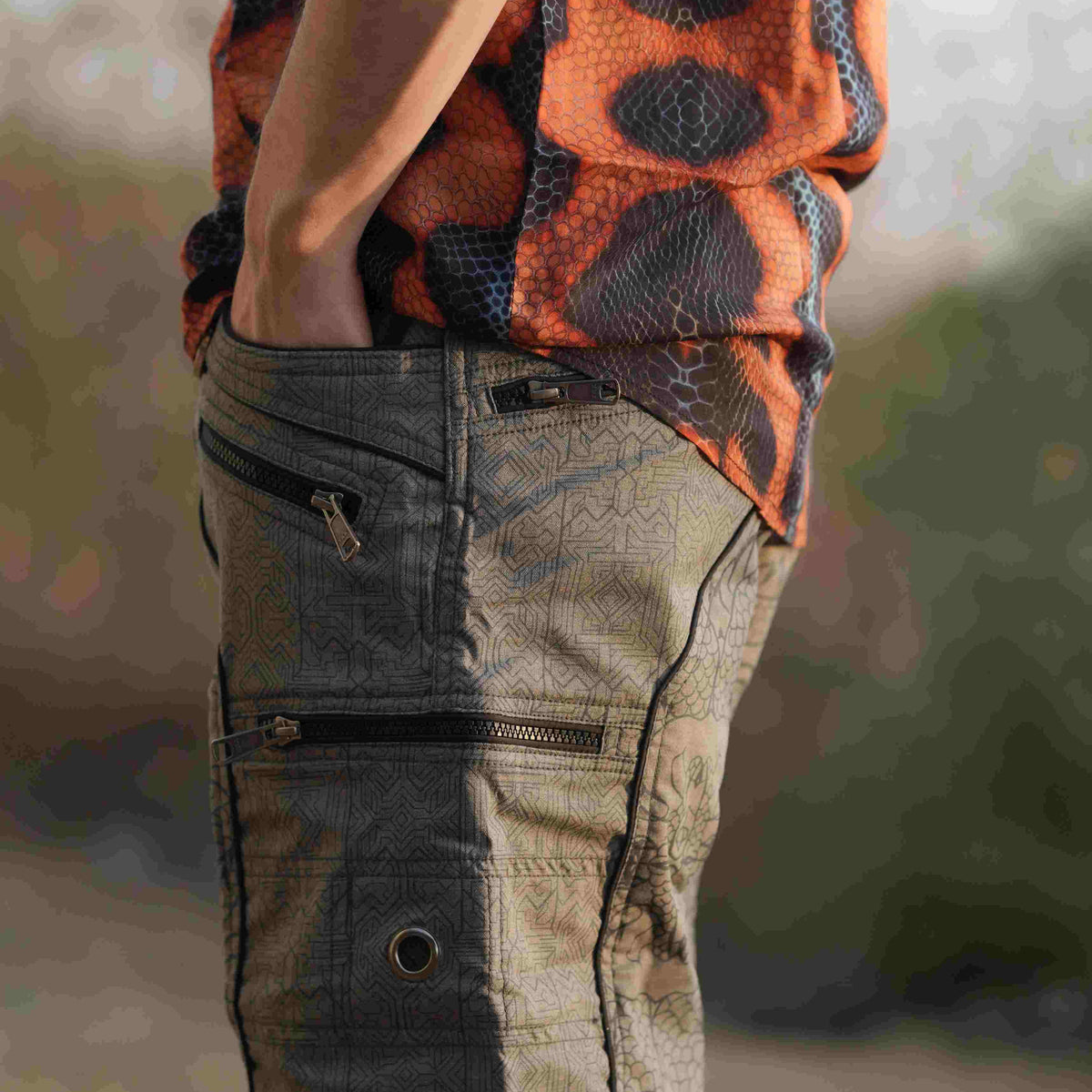 off grey cargo shorts mens side view stretchable NY fabric