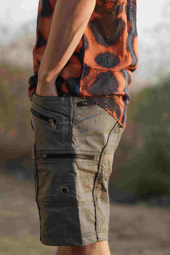 off grey cargo shorts mens side view stretchable NY fabric