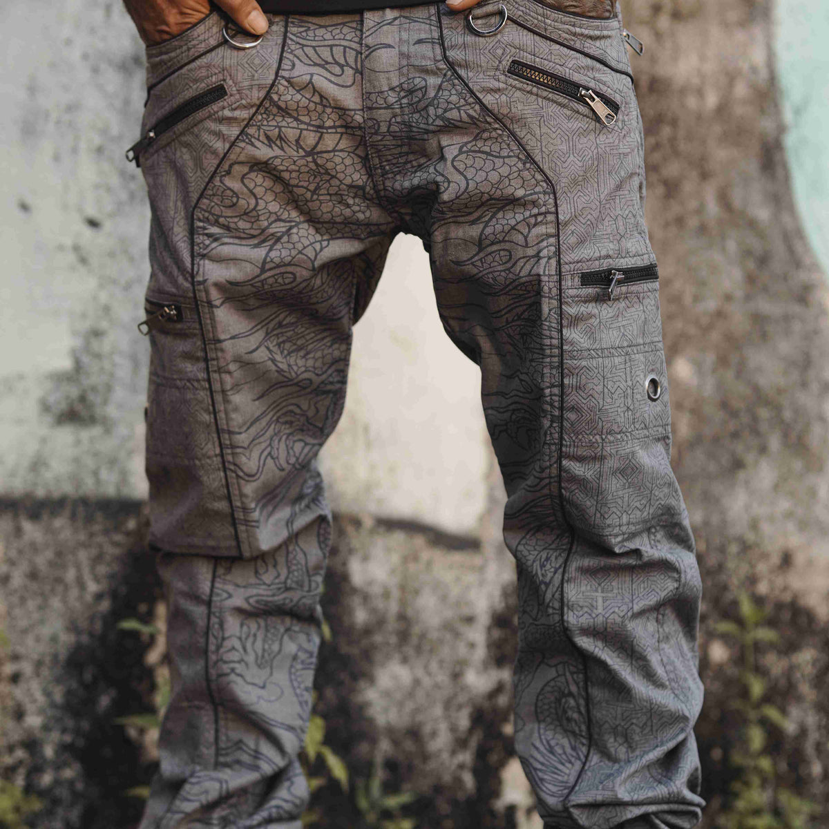 mens abstract print cargo pants off grey stretch cotton relaxed fit