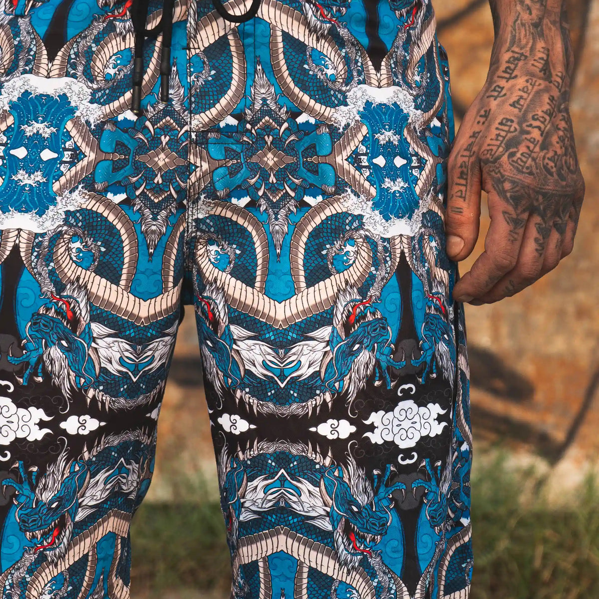 dragon printed swim shorts for men with japanese ryu design