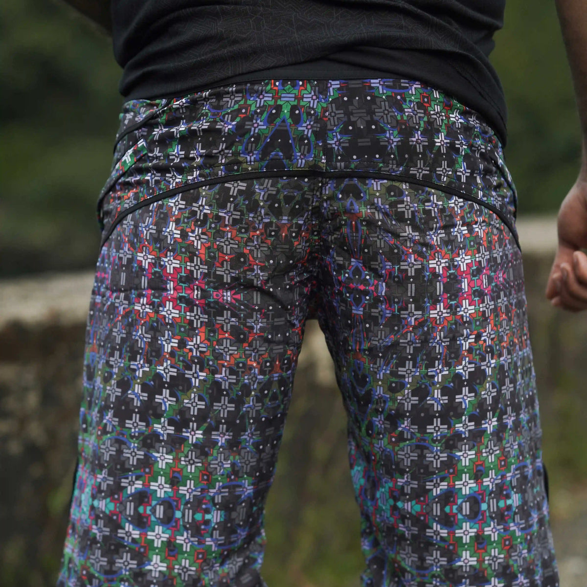 geometric printed swim shorts back design detail