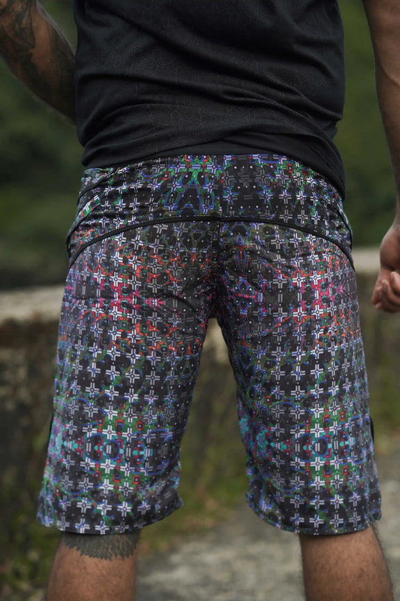 geometric printed swim shorts back design detail