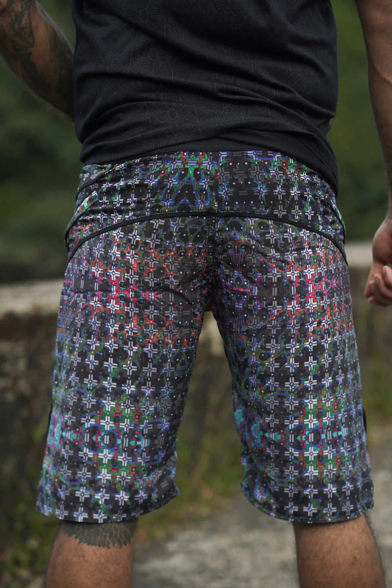 geometric printed swim shorts back design detail
