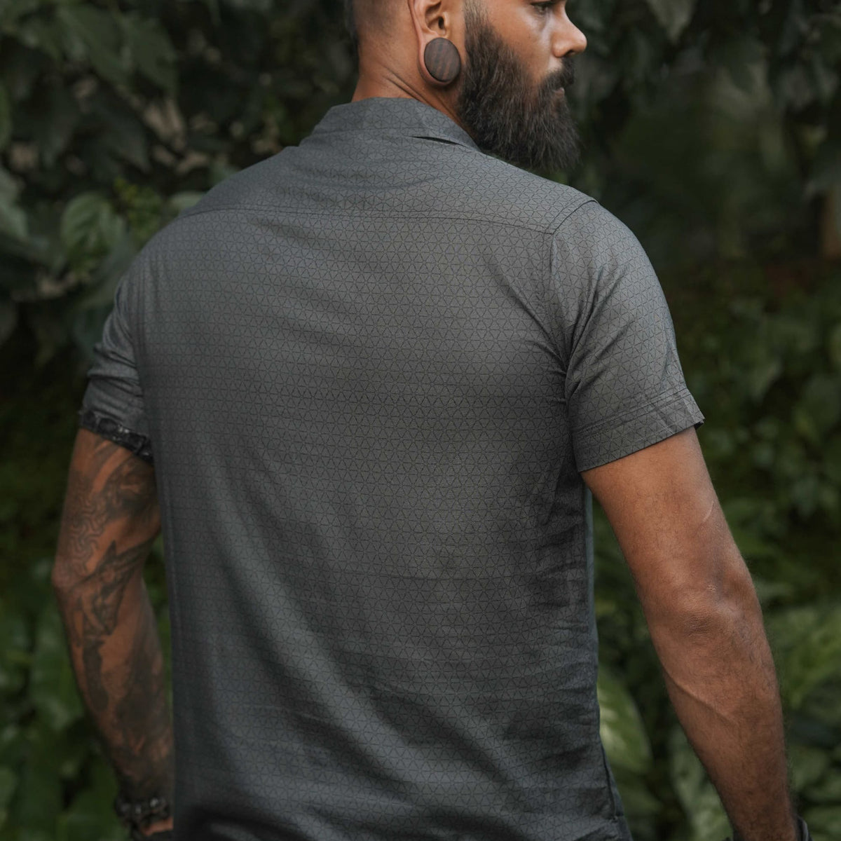 Flower of Life - Screen-print Grey Shirt | Men's Viscose Partywear Shirt