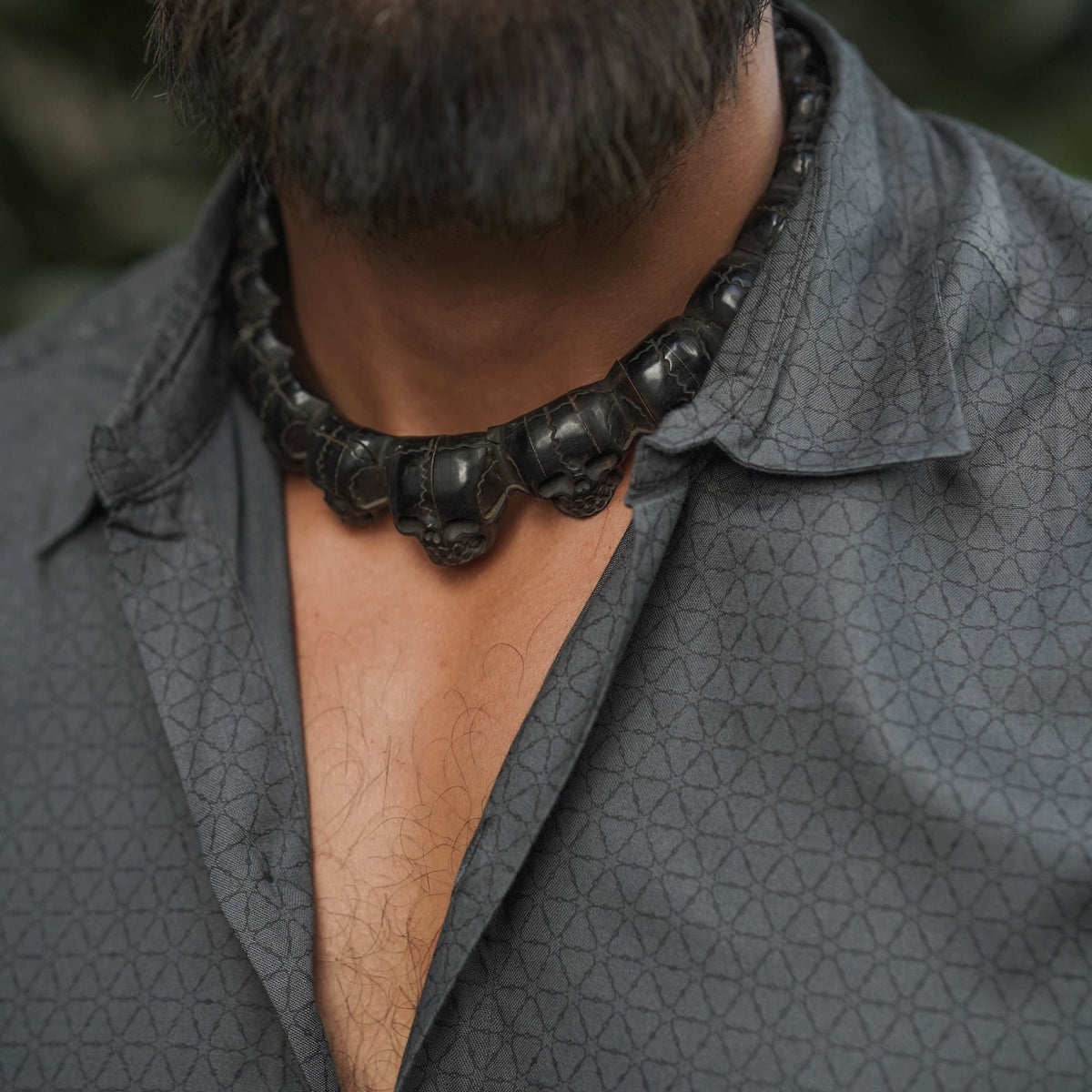 Flower of Life - Screen-print Grey Shirt | Men's Viscose Partywear Shirt