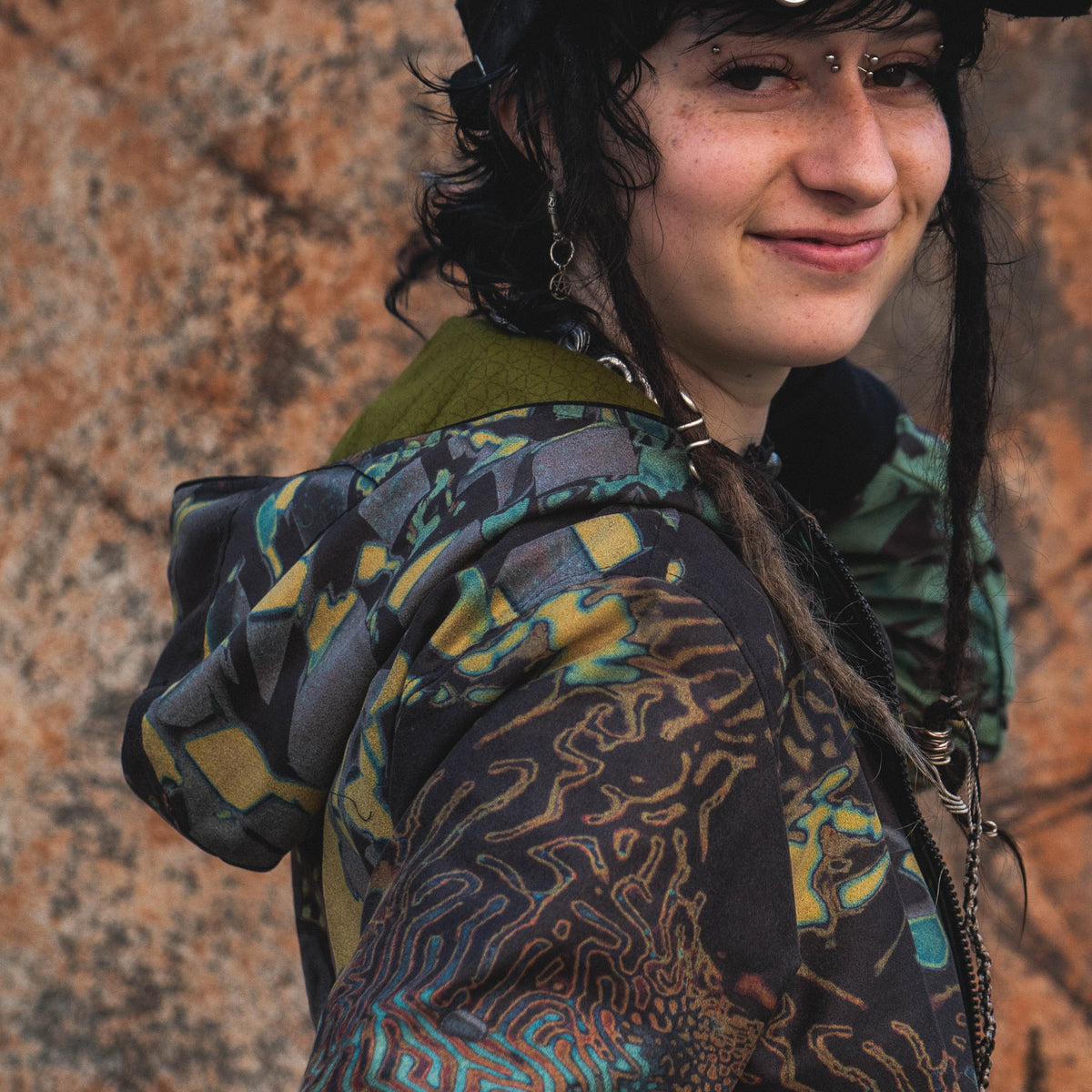 GREEN WIZARD | Women's Suede Leather Jacket | Psychedelic Pixie Festival Hoodie