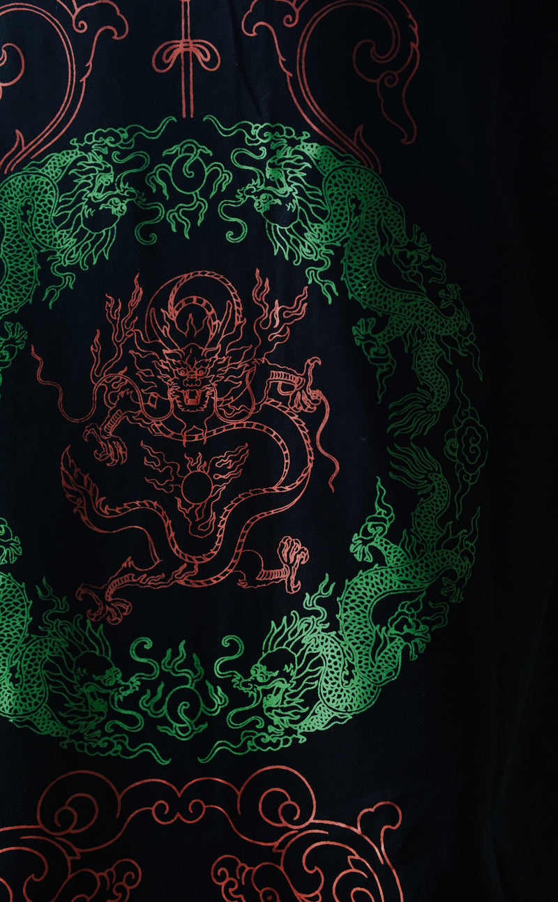 GRIFFIN ROOTS | Men's Black Graphic T-shirt | Chinese Dragon Art UV Print Tees