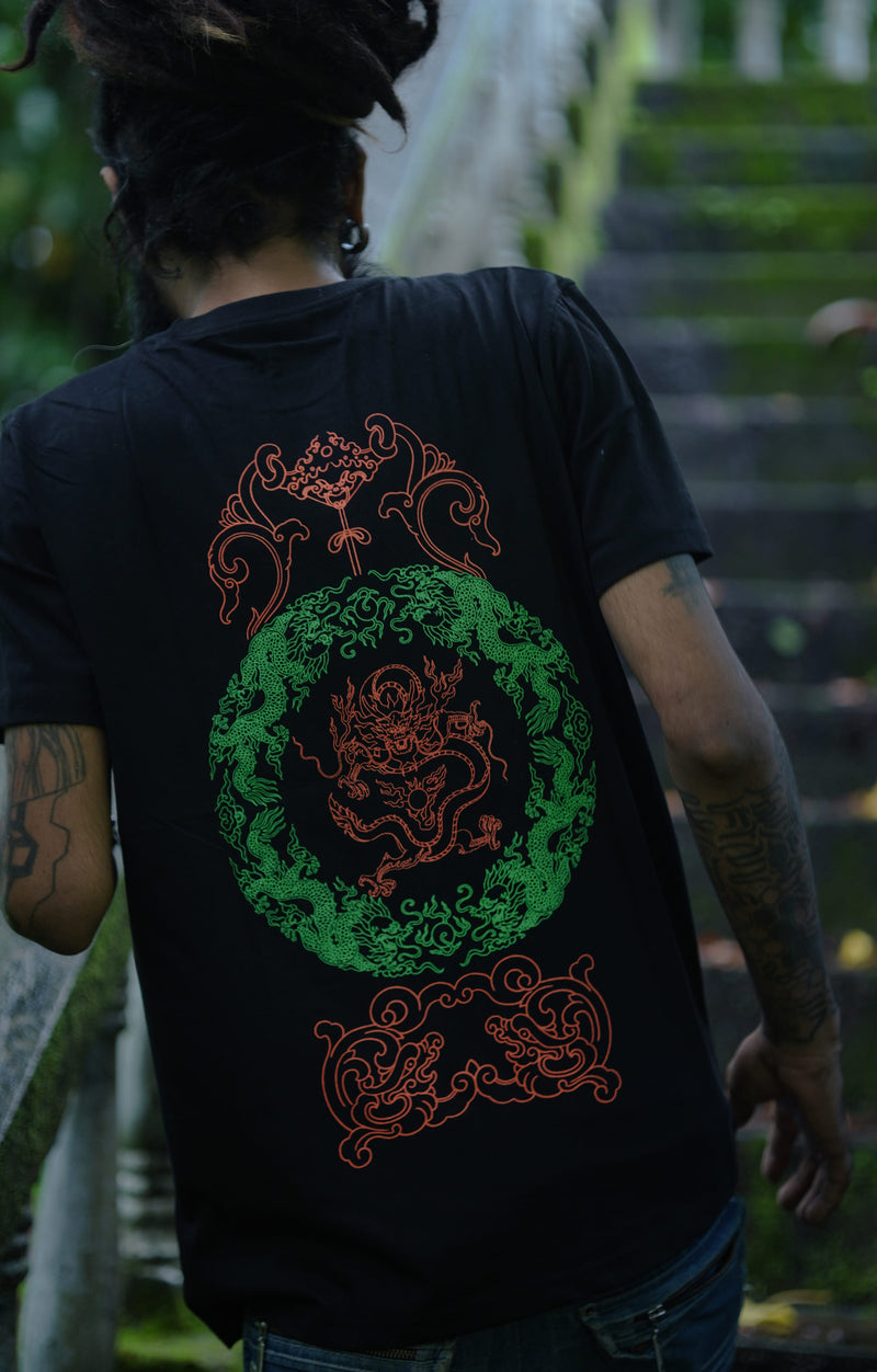 GRIFFIN ROOTS | Men's Black Graphic T-shirt | Chinese Dragon Art UV Print Tees